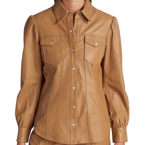 Cinq à Sept, Sarine Long-Sleeve Leather Shirt. New, never worn with tags. XS. - Picture 5 of 12